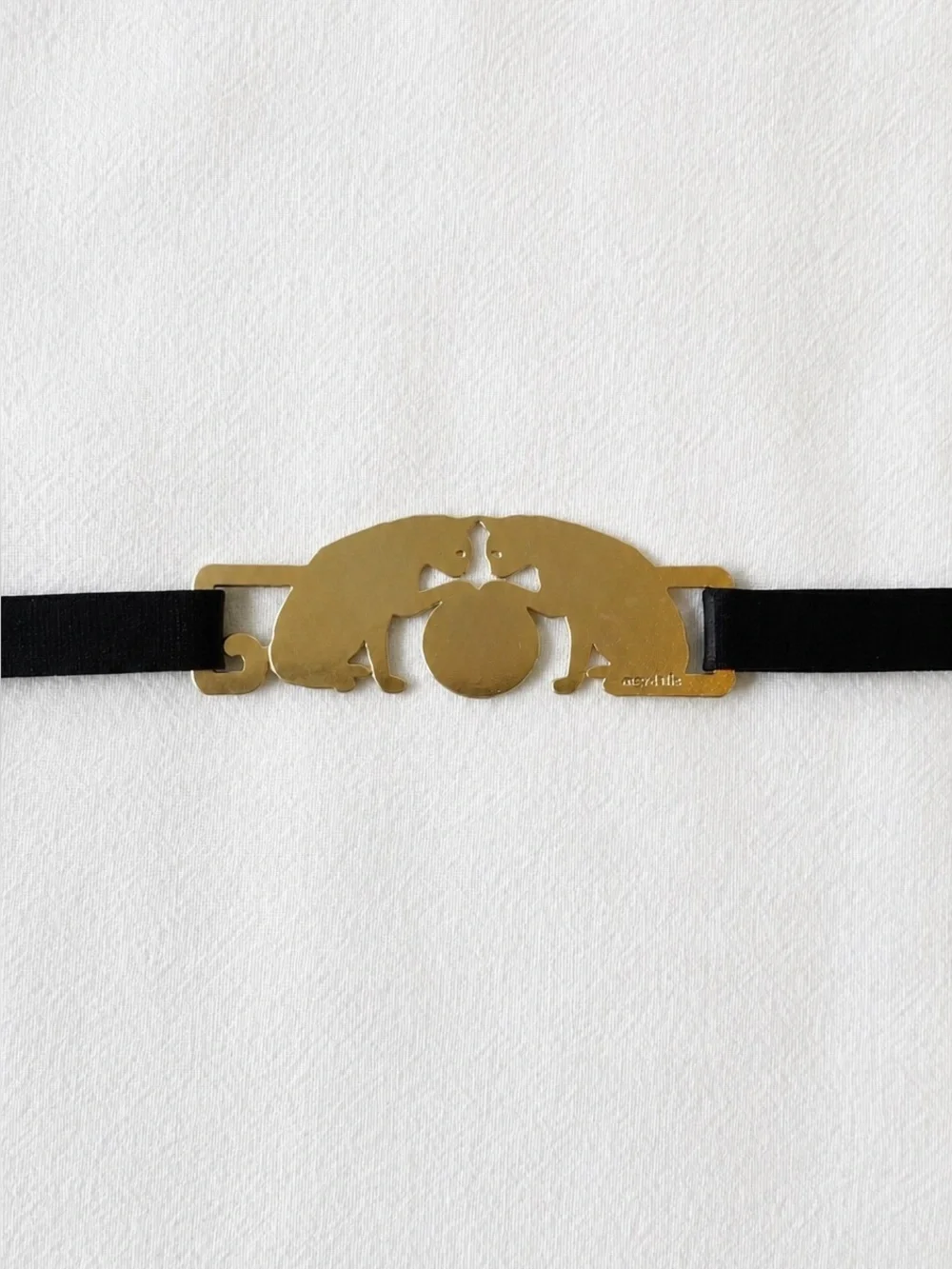 Vintage Twee Coquette Goth Black Stretch Belt Gold Filled Two Cat